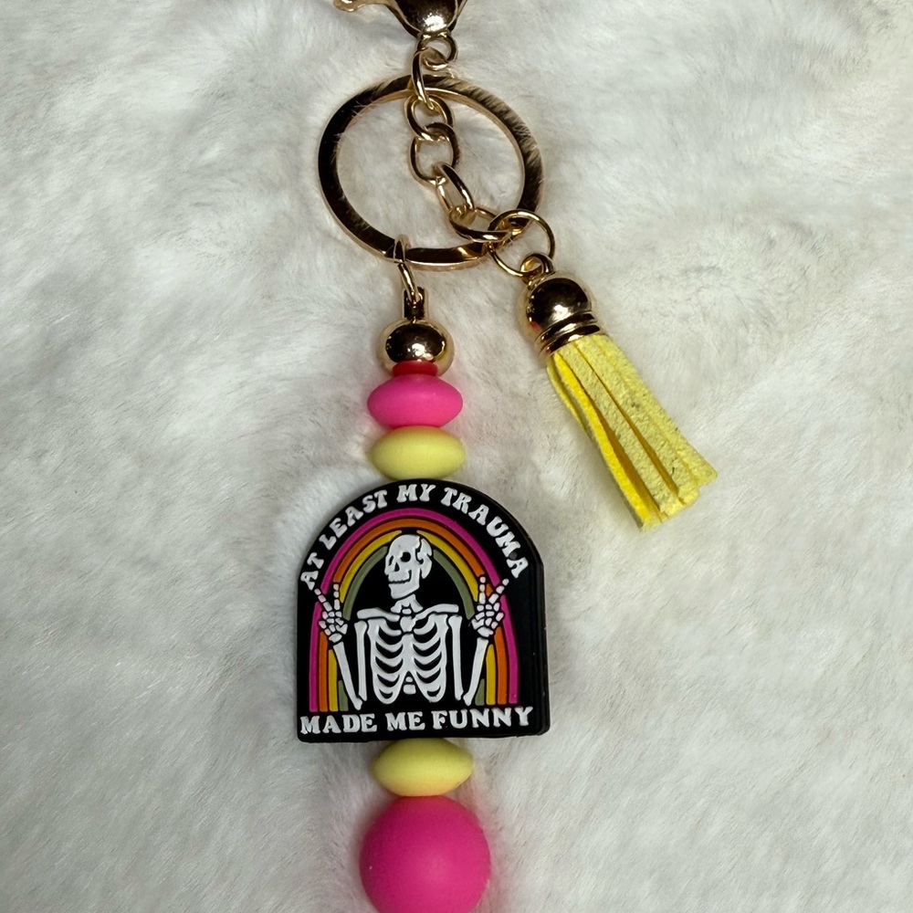 Skeleton Keychain with Rainbow and Tassel